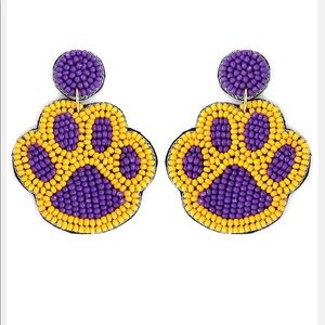 Purple & Gold Paw 🐾 Print Seed Bead Earrings NWT